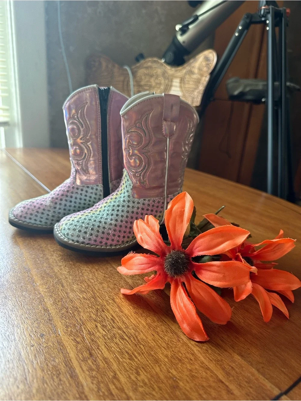 Old West Metallic Pink and Multicolor Girls Cowboy Boots!